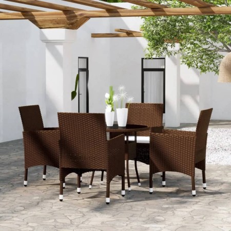 Set Bistrot Giardino 5 pz Polyrattan e Vetro Temperato Marrone