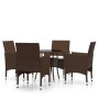 Set Bistrot Giardino 5 pz Polyrattan e Vetro Temperato Marrone