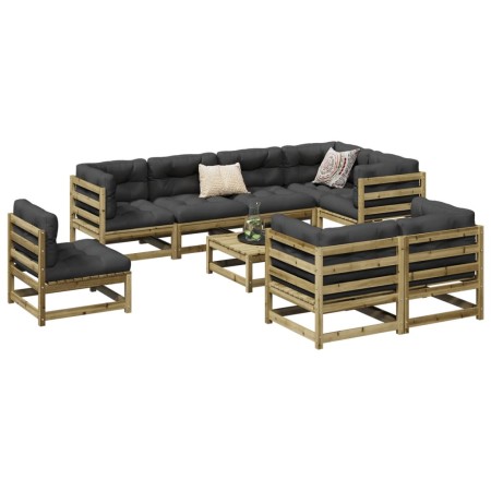 Set Divani da Giardino 9pz con Cuscini Legno Impregnato di Pino