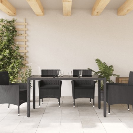 Tavolo da Giardino Piano in Vetro Nero 150x90x75 cm Polyrattan