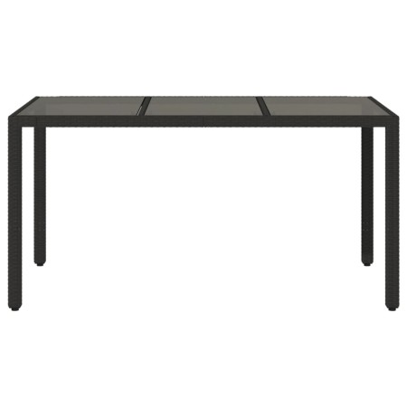 Tavolo da Giardino Piano in Vetro Nero 150x90x75 cm Polyrattan