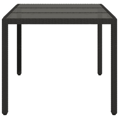 Tavolo da Giardino Piano in Vetro Nero 150x90x75 cm Polyrattan