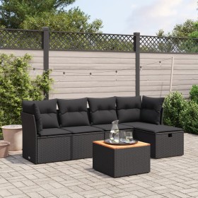 Set Divano da Giardino 6 pz con Cuscini Nero in Polyrattan