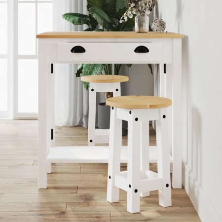 Set da Bar 3 pz Bianco in Legno Massello di Pino