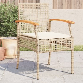 Sedie da Giardino con Cuscini 4 pz Beige in Polyrattan e Acacia