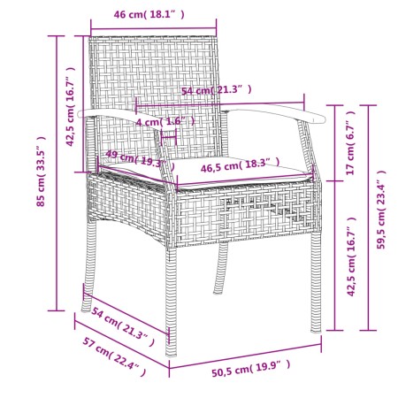 Sedie da Giardino con Cuscini 4 pz Beige in Polyrattan e Acacia