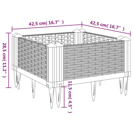 Fioriera da Giardino con Picchetti Grigia 42,5x42,5x28,5 cm PP