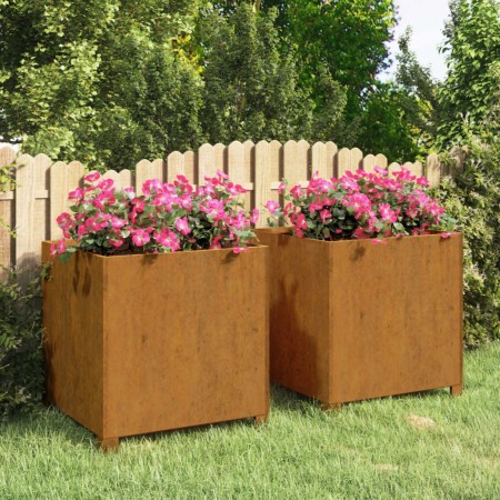 Fioriere con Gambe 2pz Ruggine 49x47x50 cm Acciaio Corten