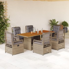 Set da Pranzo da Giardino 7 pz con Cuscini Beige in Polyrattan