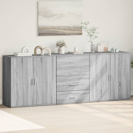 Credenze 3 pz Grigio Sonoma in Legno Multistrato