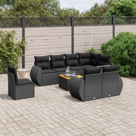 Set Divani da Giardino 9 pz con Cuscini Nero in Polyrattan