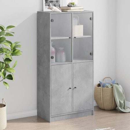 Credenza con Ante Grigio Cemento 68x37x142 cm Legno Multistrato