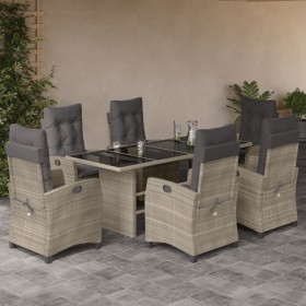 Set da Pranzo da Giardino 7 pz Cuscini Polyrattan Grigio Chiaro