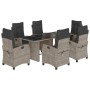 Set da Pranzo da Giardino 7 pz Cuscini Polyrattan Grigio Chiaro