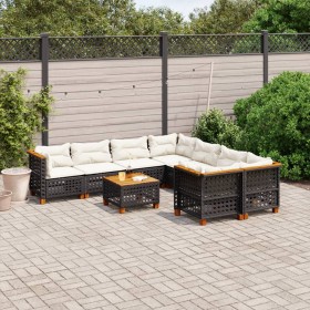 Set Divani da Giardino 9 pz con Cuscini Nero in Polyrattan