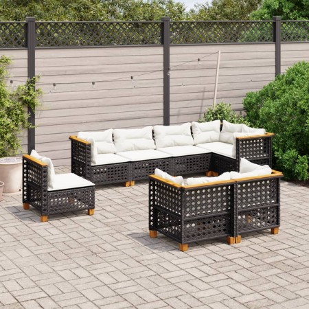 Set Divani da Giardino con Cuscini 8 pz Nero in Polyrattan