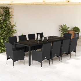 Set da Pranzo da Giardino 11 pz con Cuscini Polyrattan e Vetro