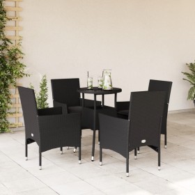 Set da Pranzo da Giardino con Cuscini 5 pz Polyrattan e Vetro