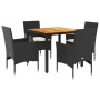 Set Pranzo da Giardino 5 pz con Cuscini Nero Polyrattan Acacia