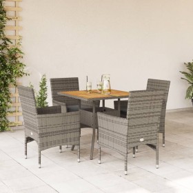 Set Pranzo Giardino 5 pz con Cuscini Grigio Polyrattan Acacia