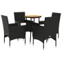 Set Pranzo da Giardino 5 pz con Cuscini Nero Polyrattan Acacia