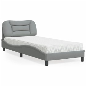 Letto con Materasso Grigio Chiaro 90x190 cm in Tessuto