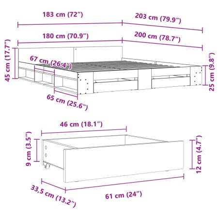 Giroletto Cassetti Rovere Sonoma 180x200 cm Legno Multistrato