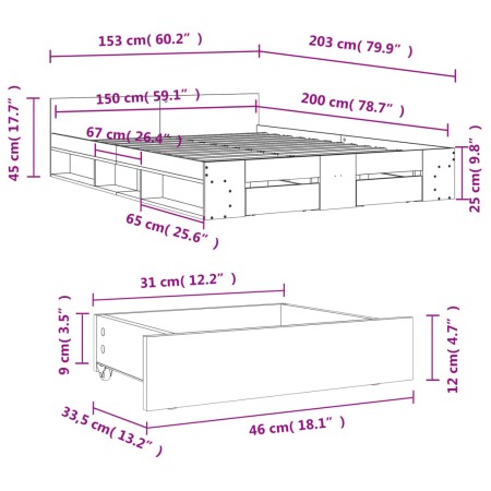 Giroletto Cassetti Rovere Sonoma 150x200 cm Legno Multistrato