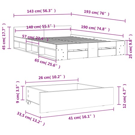 Giroletto con Cassetti Bianco 140x190 cm in Legno Multistrato