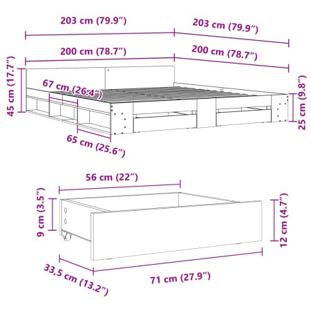 Giroletto Cassetti Rovere Sonoma 200x200 cm Legno Multistrato