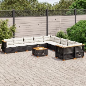 Set Divani da Giardino 11 pz con Cuscini in Polyrattan Nero