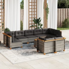 Set Divano da Giardino 10 pz con Cuscini Grigio in Polyrattan