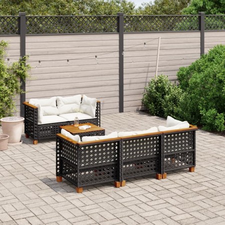 Set Divano da Giardino 6 pz con Cuscini Nero in Polyrattan