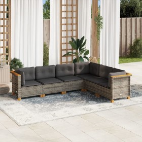 Set Divano da Giardino 6 pz con Cuscini Grigio in Polyrattan