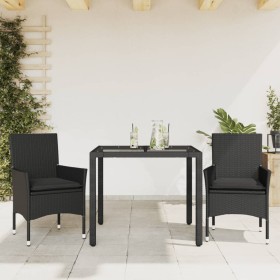 Set da Pranzo da Giardino 3 pz con Cuscini Polyrattan e Vetro