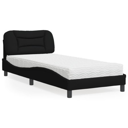 Letto con Materasso Nero 90x190 cm in Tessuto