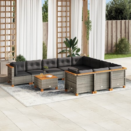 Set Divani da Giardino 11 pz con Cuscini in Polyrattan Grigio