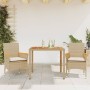 Set Pranzo da Giardino 3pz con Cuscini Beige Polyrattan Acacia