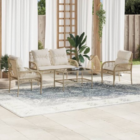 Set Divano da Giardino 4 pz con Cuscini Beige in Polyrattan