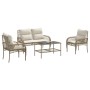 Set Divano da Giardino 4 pz con Cuscini Beige in Polyrattan