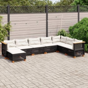 Set Divani da Giardino con Cuscini 8 pz Nero in Polyrattan