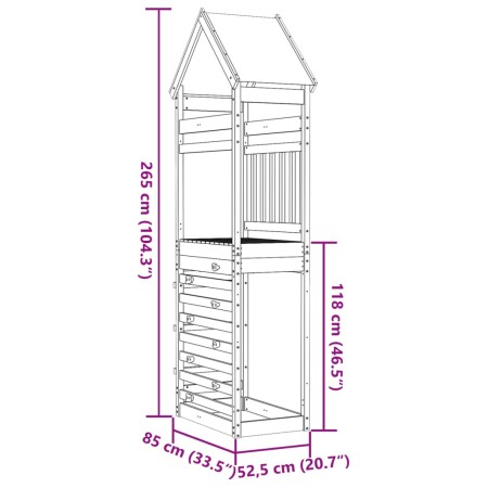 Torre da Gioco con Arrampicata 85x52,5x265 cm Massello Pino