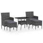 Set Pranzo da Giardino 5 pz Polyrattan e Vetro Temperato Grigio