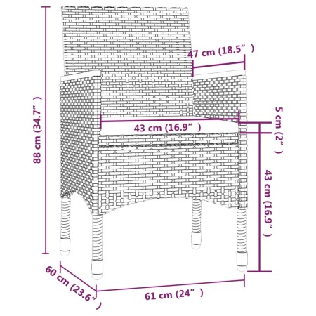 Mobili da Giardino 3 pz con Cuscini in Polyrattan Nero e Grigio