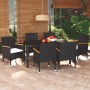 Set da Pranzo per Giardino 7 pz con Cuscini Polyrattan Nero