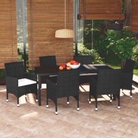 Set da Pranzo per Giardino 7 pz con Cuscini Polyrattan Nero