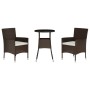 Set Bistrò da Giardino 3 pz con Cuscini in Polyrattan Marrone