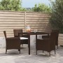 Set da Pranzo da Giardino 5pz con Cuscini in Polyrattan Marrone