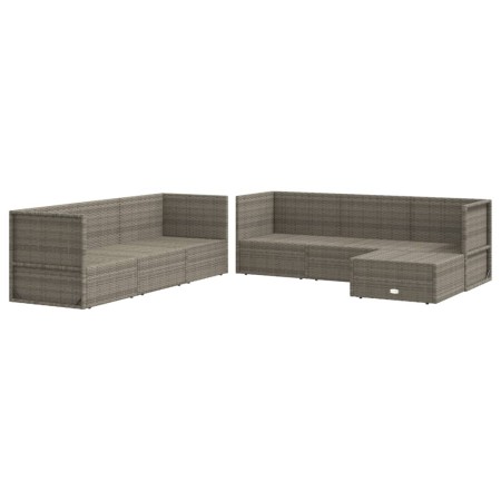 Set Divani da Giardino 7 pz con Cuscini in Polyrattan Grigio