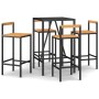 Set Bar Giardino 5 pz Nero Polyrattan e Legno Massello Acacia